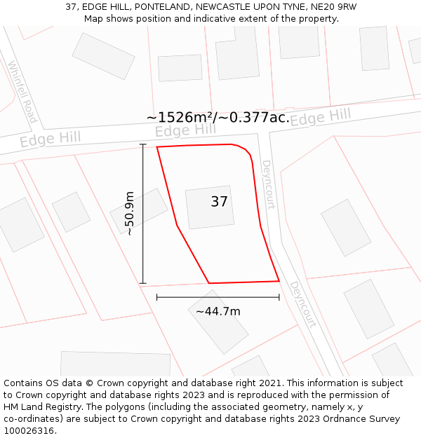 37, EDGE HILL, PONTELAND, NEWCASTLE UPON TYNE, NE20 9RW: Plot and title map