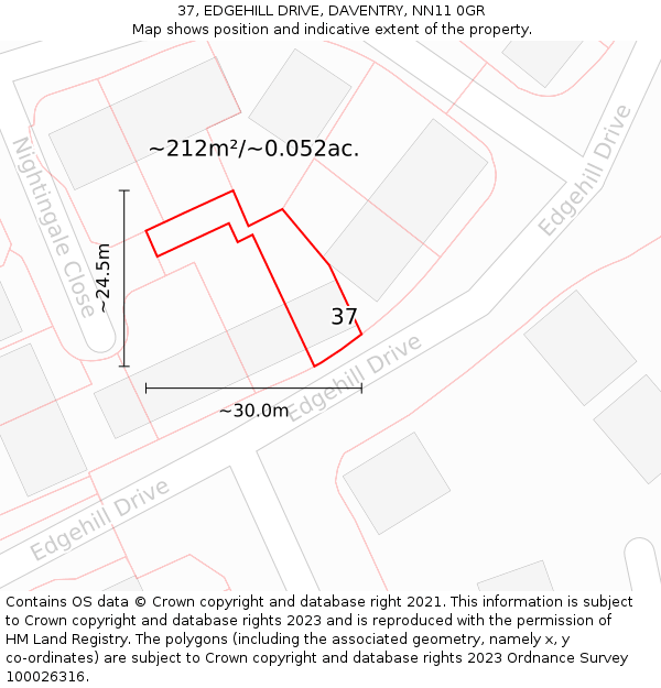 37, EDGEHILL DRIVE, DAVENTRY, NN11 0GR: Plot and title map