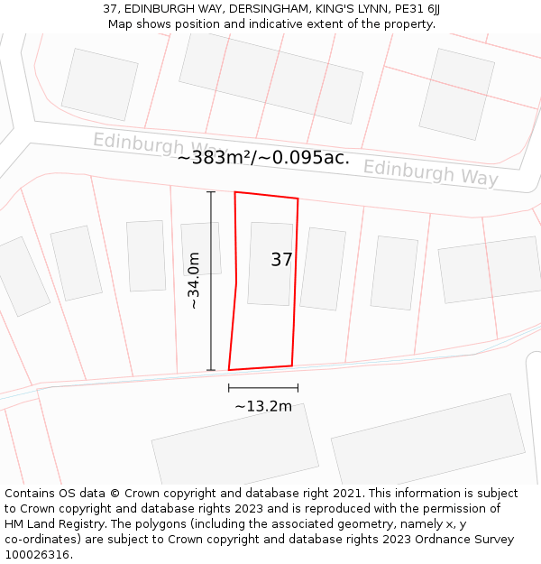 37, EDINBURGH WAY, DERSINGHAM, KING'S LYNN, PE31 6JJ: Plot and title map
