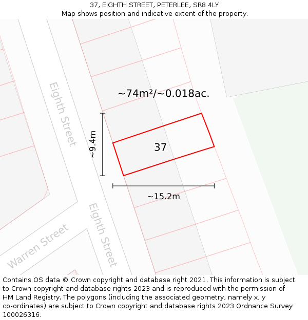 37, EIGHTH STREET, PETERLEE, SR8 4LY: Plot and title map