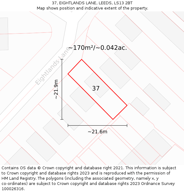 37, EIGHTLANDS LANE, LEEDS, LS13 2BT: Plot and title map