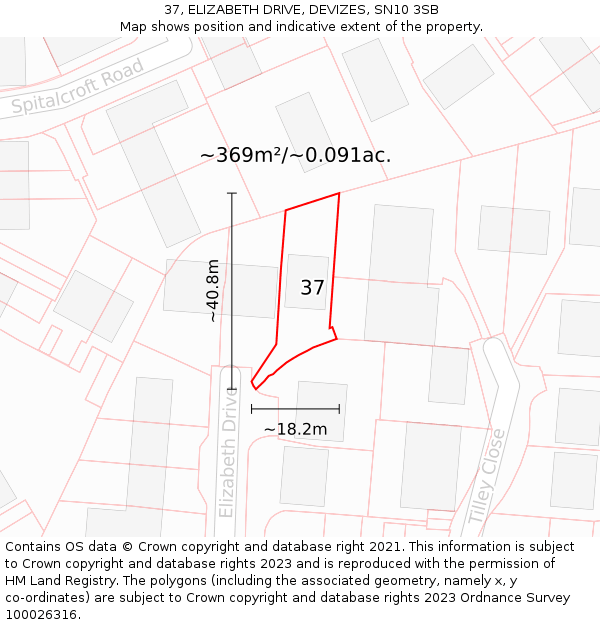 37, ELIZABETH DRIVE, DEVIZES, SN10 3SB: Plot and title map