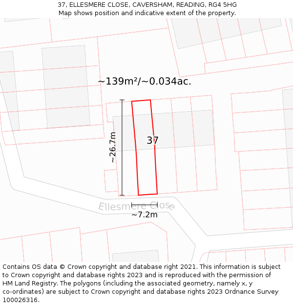 37, ELLESMERE CLOSE, CAVERSHAM, READING, RG4 5HG: Plot and title map