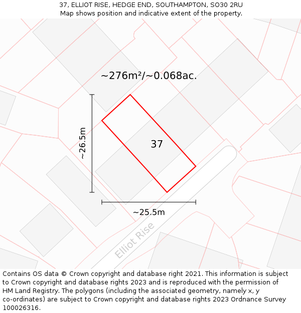 37, ELLIOT RISE, HEDGE END, SOUTHAMPTON, SO30 2RU: Plot and title map