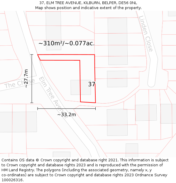 37, ELM TREE AVENUE, KILBURN, BELPER, DE56 0NL: Plot and title map