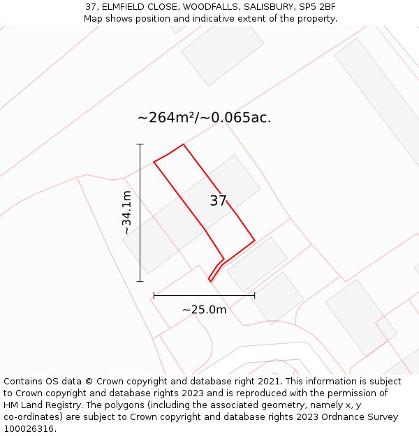 37, ELMFIELD CLOSE, WOODFALLS, SALISBURY, SP5 2BF: Plot and title map