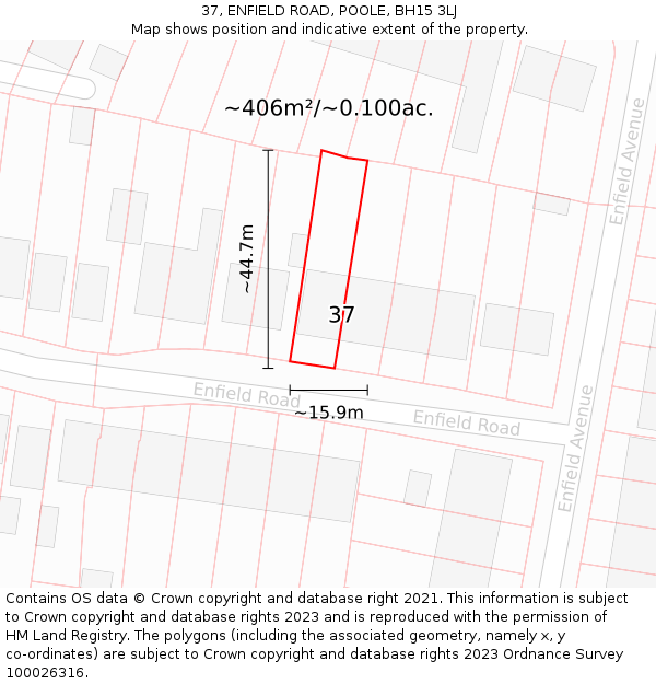 37, ENFIELD ROAD, POOLE, BH15 3LJ: Plot and title map