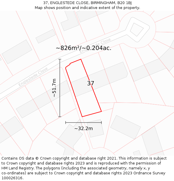 37, ENGLESTEDE CLOSE, BIRMINGHAM, B20 1BJ: Plot and title map
