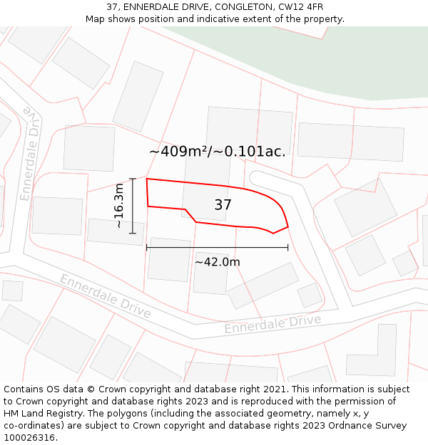 37, ENNERDALE DRIVE, CONGLETON, CW12 4FR: Plot and title map