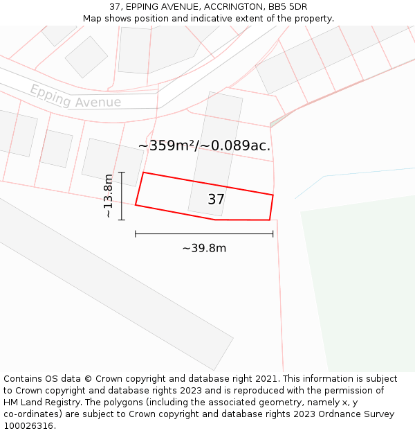37, EPPING AVENUE, ACCRINGTON, BB5 5DR: Plot and title map