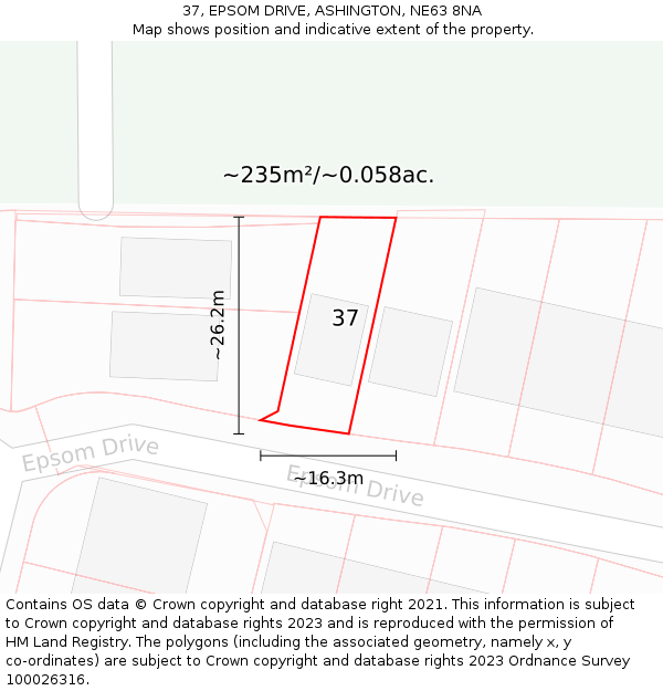 37, EPSOM DRIVE, ASHINGTON, NE63 8NA: Plot and title map