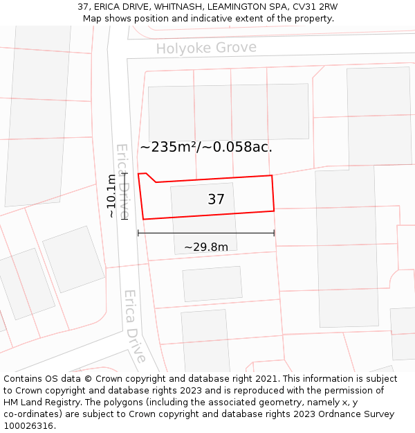37, ERICA DRIVE, WHITNASH, LEAMINGTON SPA, CV31 2RW: Plot and title map