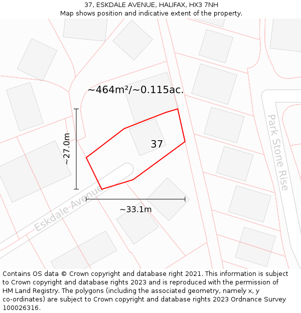 37, ESKDALE AVENUE, HALIFAX, HX3 7NH: Plot and title map