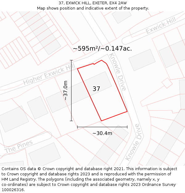 37, EXWICK HILL, EXETER, EX4 2AW: Plot and title map