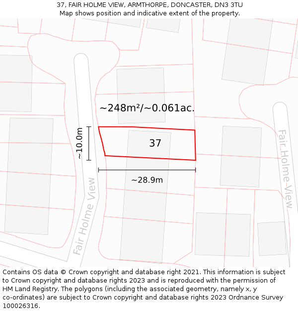 37, FAIR HOLME VIEW, ARMTHORPE, DONCASTER, DN3 3TU: Plot and title map