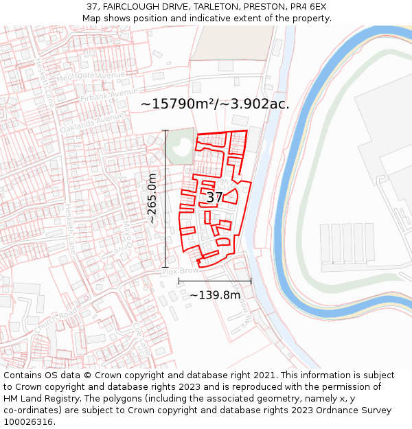 37, FAIRCLOUGH DRIVE, TARLETON, PRESTON, PR4 6EX: Plot and title map