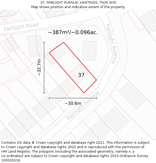 37, FAIRLIGHT AVENUE, HASTINGS, TN35 5HS: Plot and title map