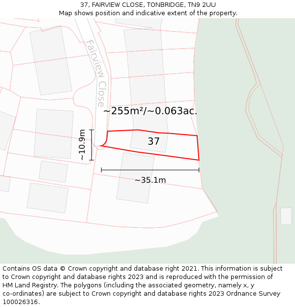 37, FAIRVIEW CLOSE, TONBRIDGE, TN9 2UU: Plot and title map