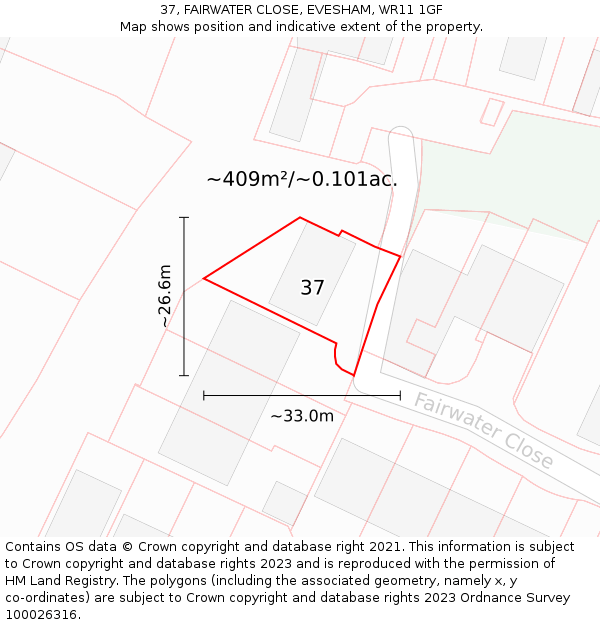 37, FAIRWATER CLOSE, EVESHAM, WR11 1GF: Plot and title map
