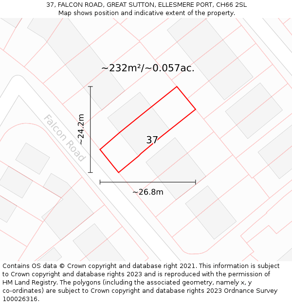 37, FALCON ROAD, GREAT SUTTON, ELLESMERE PORT, CH66 2SL: Plot and title map