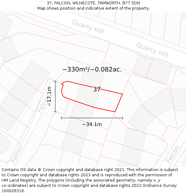 37, FALCON, WILNECOTE, TAMWORTH, B77 5DN: Plot and title map