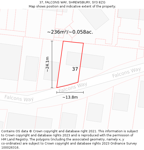 37, FALCONS WAY, SHREWSBURY, SY3 8ZG: Plot and title map