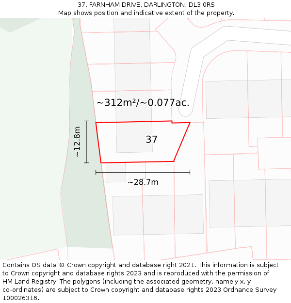 37, FARNHAM DRIVE, DARLINGTON, DL3 0RS: Plot and title map