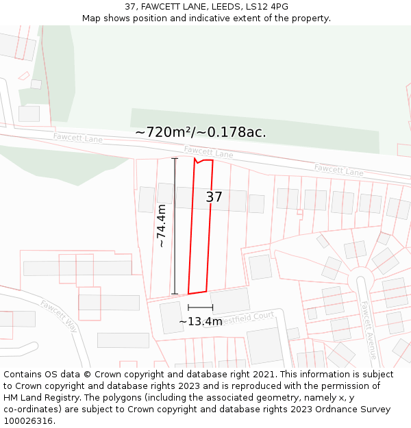 37, FAWCETT LANE, LEEDS, LS12 4PG: Plot and title map