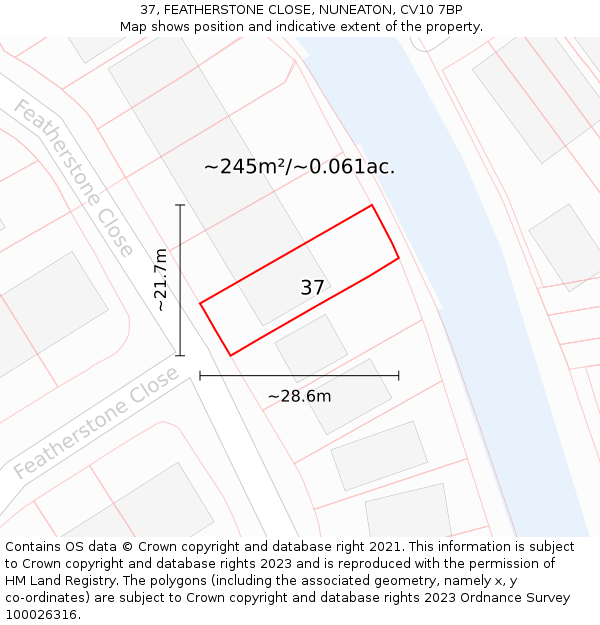 37, FEATHERSTONE CLOSE, NUNEATON, CV10 7BP: Plot and title map