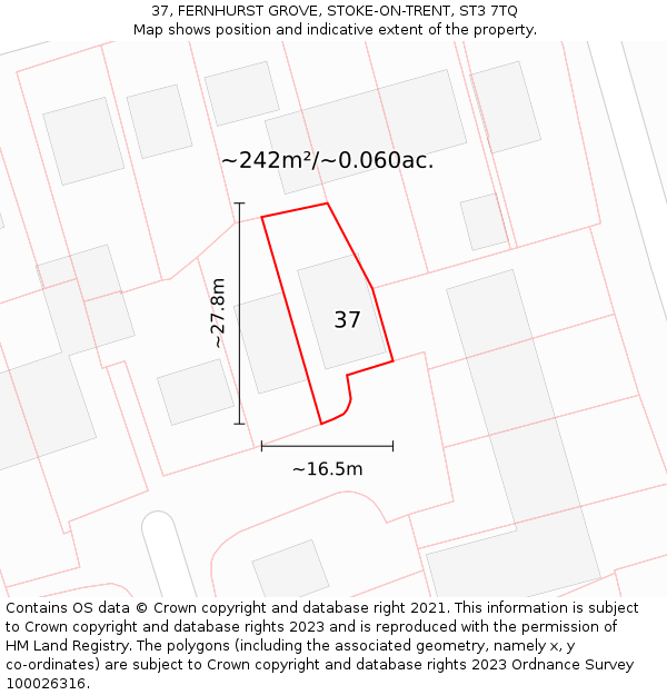 37, FERNHURST GROVE, STOKE-ON-TRENT, ST3 7TQ: Plot and title map