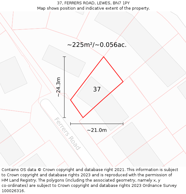 37, FERRERS ROAD, LEWES, BN7 1PY: Plot and title map