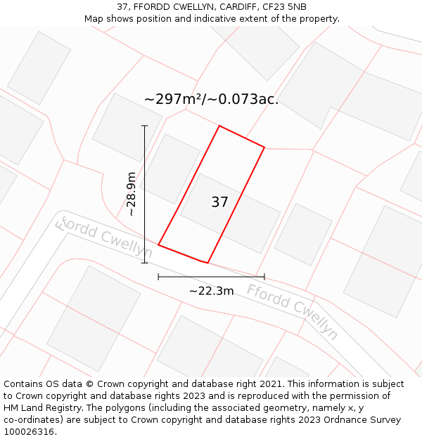 37, FFORDD CWELLYN, CARDIFF, CF23 5NB: Plot and title map