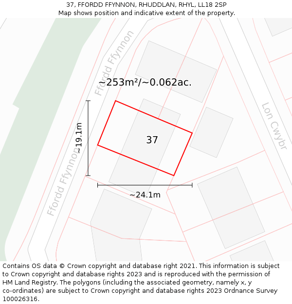 37, FFORDD FFYNNON, RHUDDLAN, RHYL, LL18 2SP: Plot and title map
