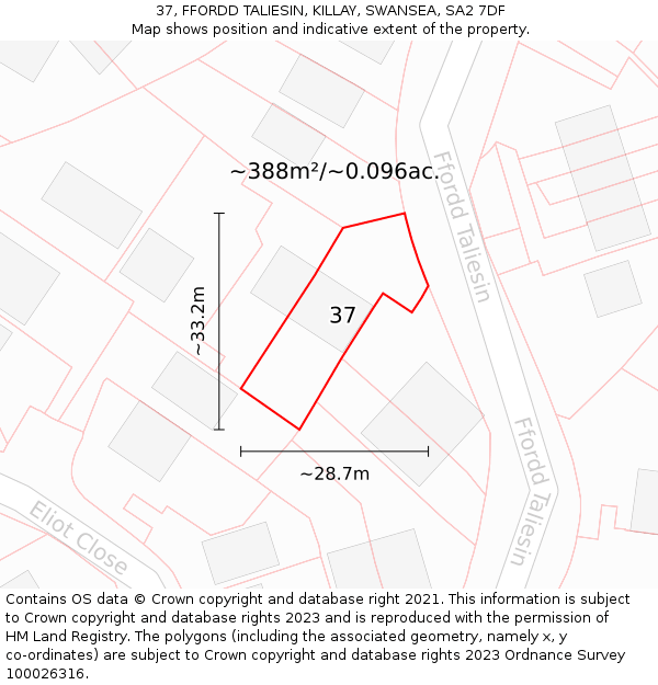 37, FFORDD TALIESIN, KILLAY, SWANSEA, SA2 7DF: Plot and title map