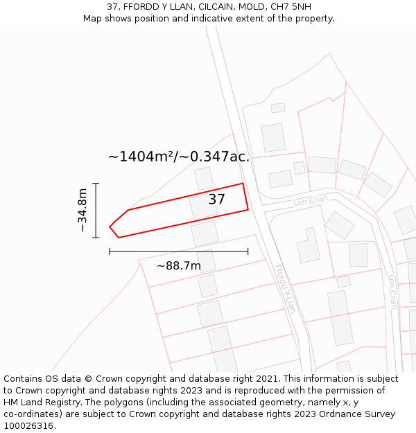 37, FFORDD Y LLAN, CILCAIN, MOLD, CH7 5NH: Plot and title map