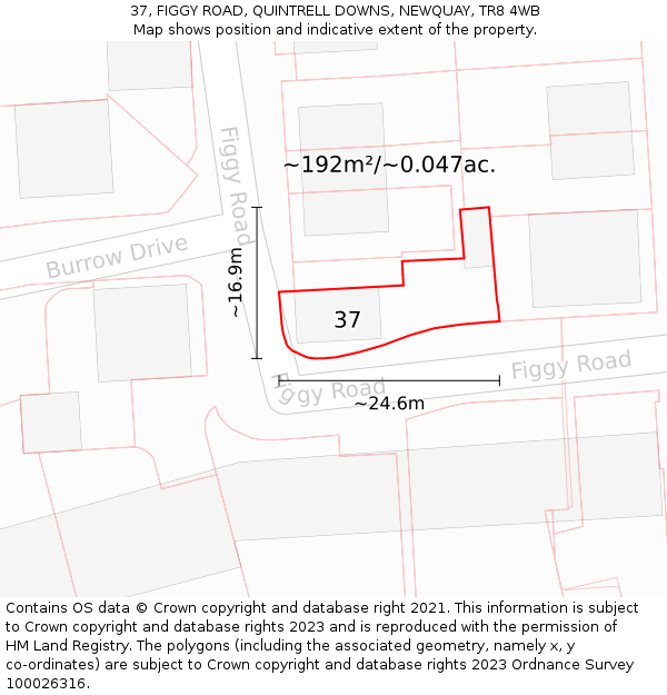 37, FIGGY ROAD, QUINTRELL DOWNS, NEWQUAY, TR8 4WB: Plot and title map