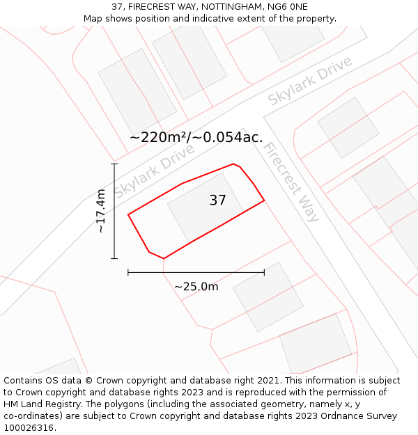 37, FIRECREST WAY, NOTTINGHAM, NG6 0NE: Plot and title map