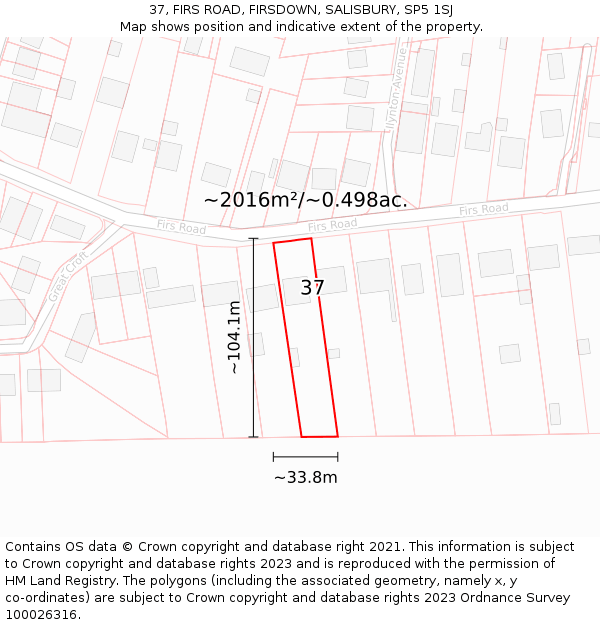 37, FIRS ROAD, FIRSDOWN, SALISBURY, SP5 1SJ: Plot and title map