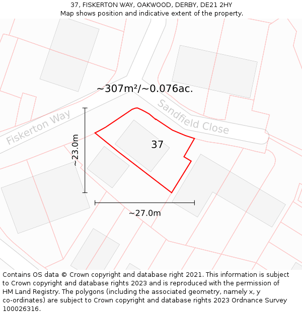 37, FISKERTON WAY, OAKWOOD, DERBY, DE21 2HY: Plot and title map