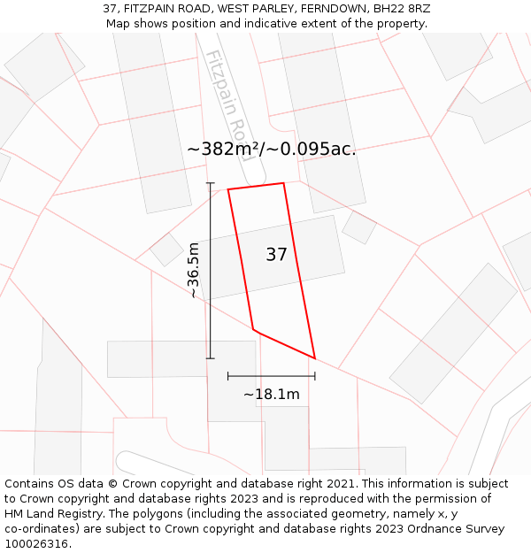 37, FITZPAIN ROAD, WEST PARLEY, FERNDOWN, BH22 8RZ: Plot and title map