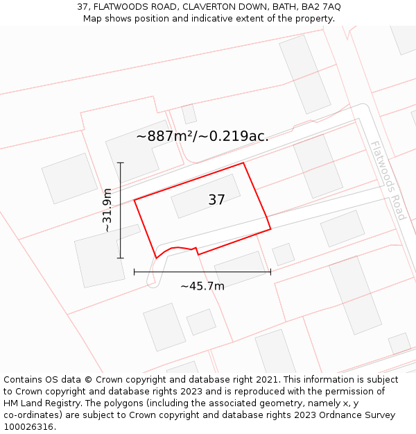 37, FLATWOODS ROAD, CLAVERTON DOWN, BATH, BA2 7AQ: Plot and title map