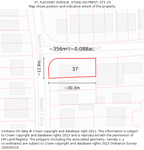 37, FLECKNEY AVENUE, STOKE-ON-TRENT, ST3 1TJ: Plot and title map