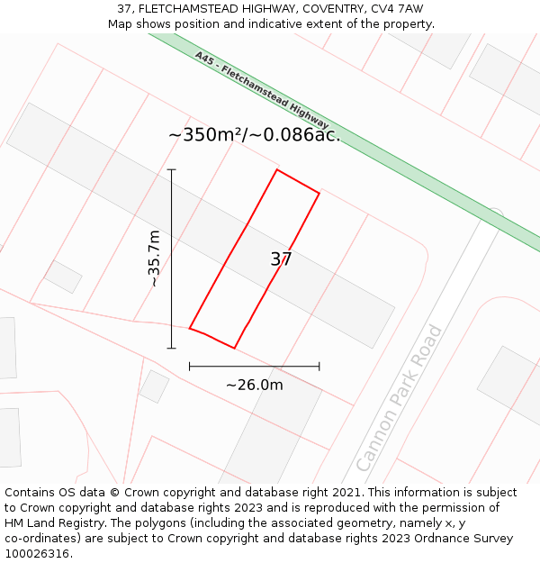 37, FLETCHAMSTEAD HIGHWAY, COVENTRY, CV4 7AW: Plot and title map