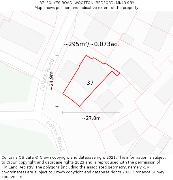 37, FOLKES ROAD, WOOTTON, BEDFORD, MK43 9BY: Plot and title map