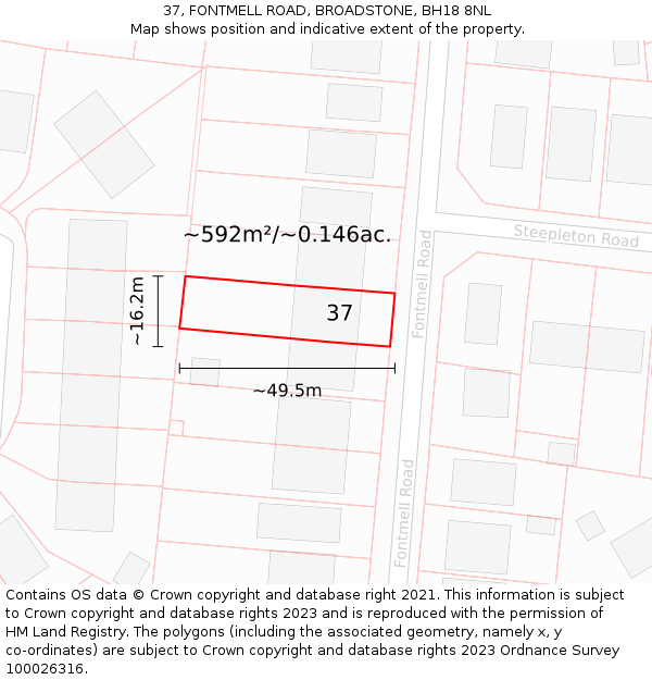 37, FONTMELL ROAD, BROADSTONE, BH18 8NL: Plot and title map