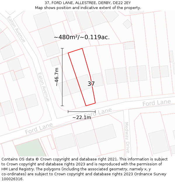 37, FORD LANE, ALLESTREE, DERBY, DE22 2EY: Plot and title map