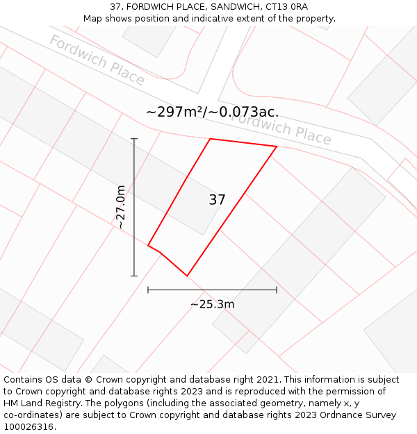 37, FORDWICH PLACE, SANDWICH, CT13 0RA: Plot and title map