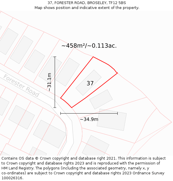 37, FORESTER ROAD, BROSELEY, TF12 5BS: Plot and title map