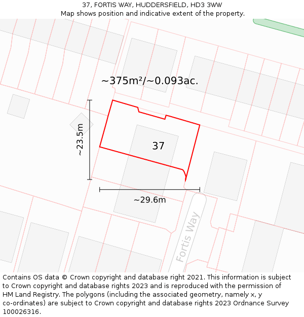 37, FORTIS WAY, HUDDERSFIELD, HD3 3WW: Plot and title map
