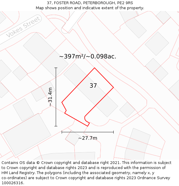 37, FOSTER ROAD, PETERBOROUGH, PE2 9RS: Plot and title map